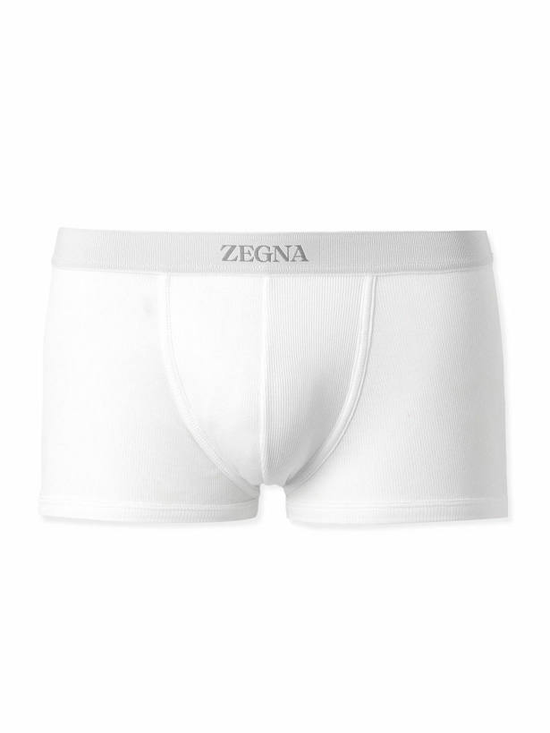 Photo: Zegna - Ribbed Cotton and Modal-Blend Boxer Briefs - White