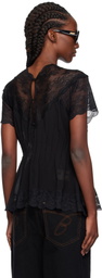 Pushbutton Black Lace Trim Darted Top