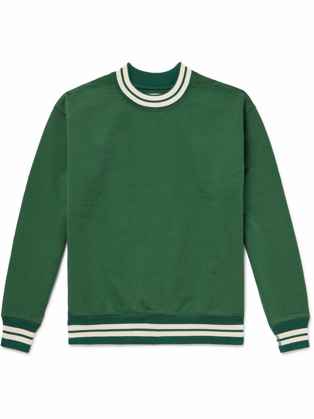 Photo: Drake's - Logo-Embroidered Striped Cotton-Jersey Sweatshirt - Green