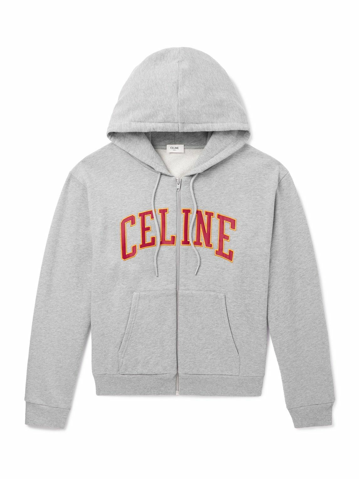 CELINE - Logo-Appliquéd Cotton-Jersey Zip-Up Hoodie - Gray