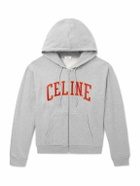 CELINE - Logo-Appliquéd Cotton-Jersey Zip-Up Hoodie - Gray