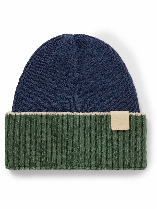 Photo: Loewe - Leather-Trimmed Ribbed Linen-Blend Beanie