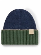 Loewe - Leather-Trimmed Ribbed Linen-Blend Beanie