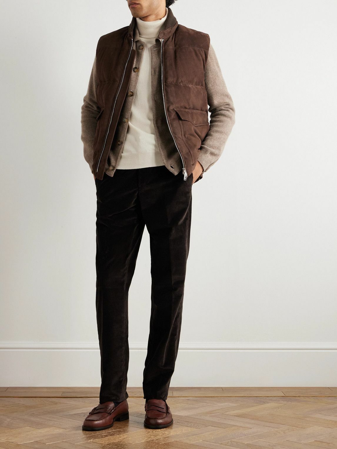 Valstar - Locke Wool-Trimmed Quilted Suede Down Gilet - Brown
