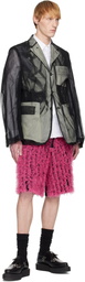 Comme des Garçons Homme Plus Black & Pink Wool Gabardine Medium & Nylon Tulle Shorts