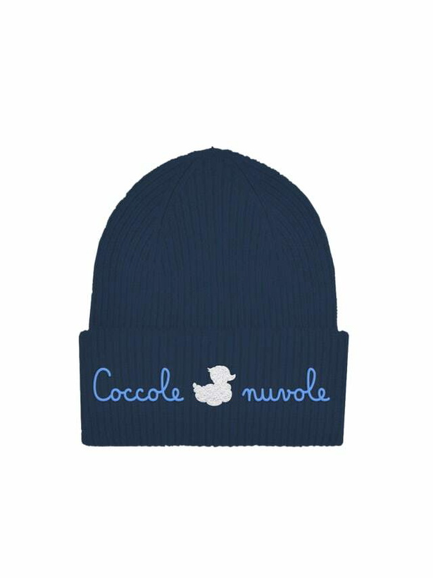 Photo: MC2 Saint Barth Kid Blue Ribbed Beanie With Coccole Nuvole Embroidery | Coccolebimbi Special Edition