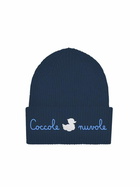MC2 Saint Barth Kid Blue Ribbed Beanie With Coccole Nuvole Embroidery | Coccolebimbi Special Edition