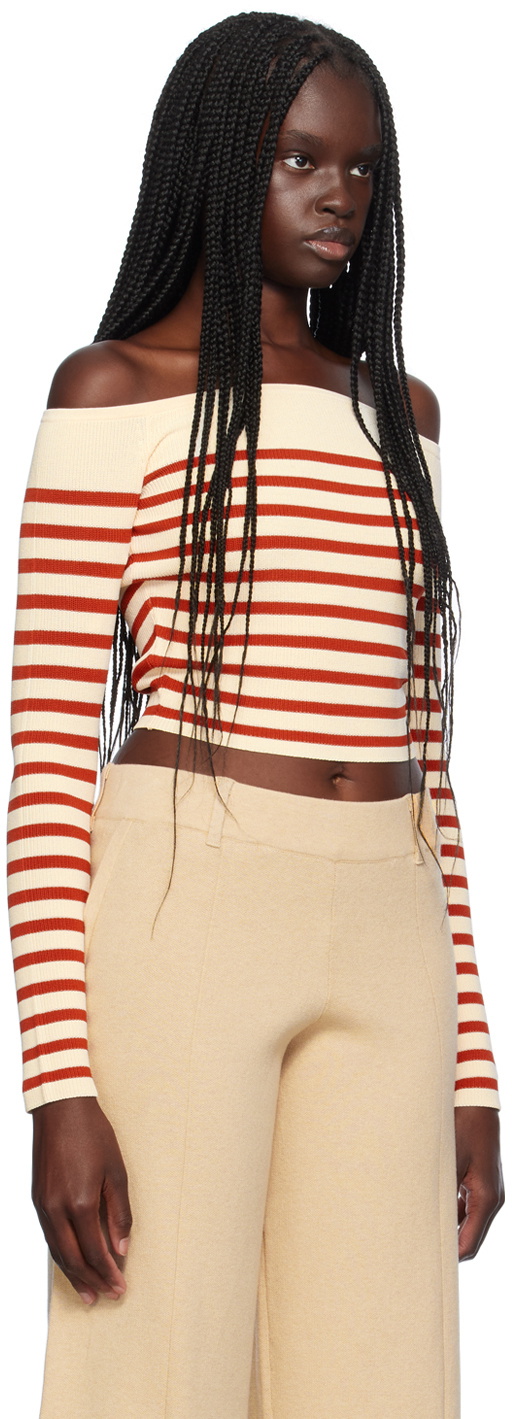 Staud Off-White & Red Float Long Sleeve T-Shirt