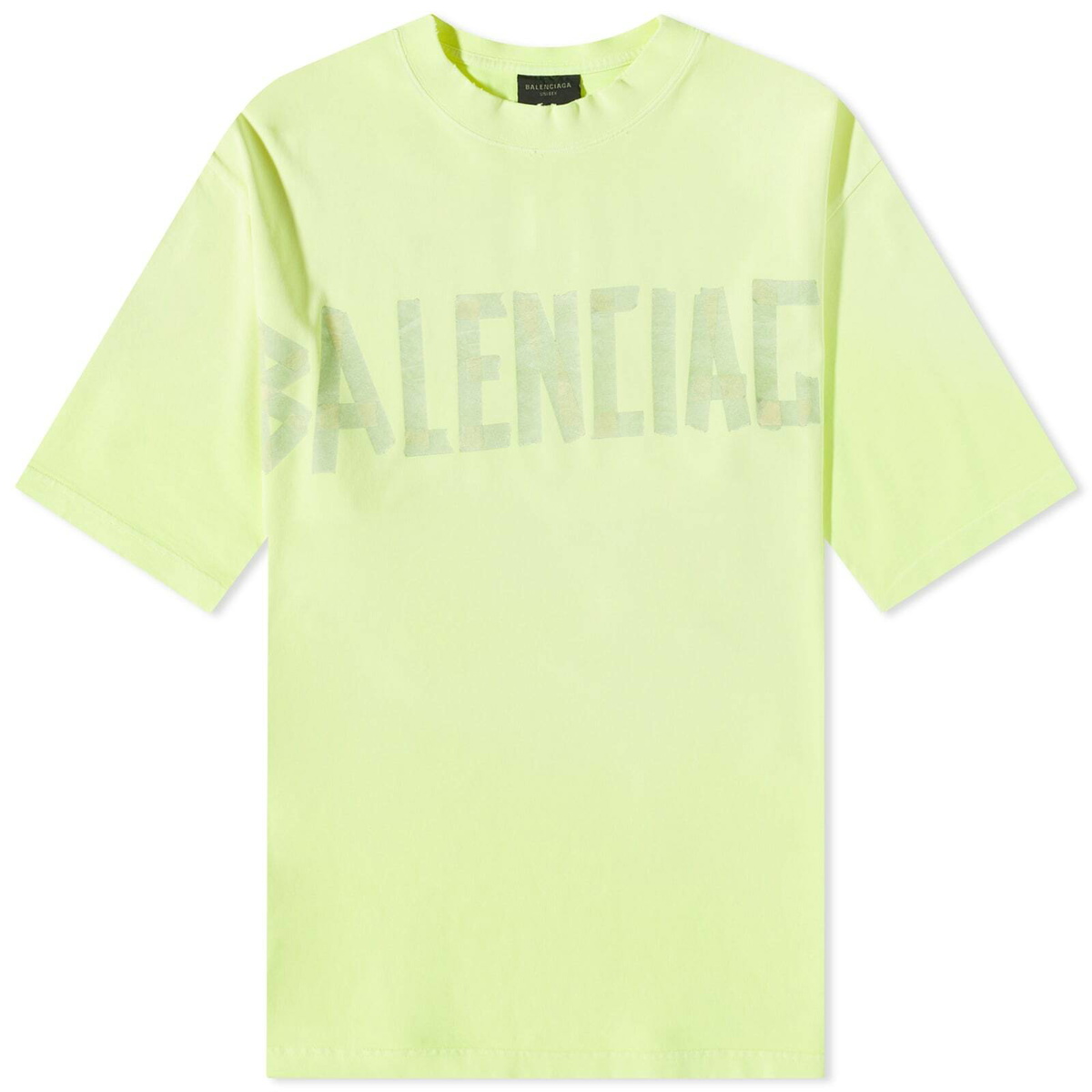 Balenciaga Men's Tape Type T-Shirt in Fluo Yellow Balenciaga