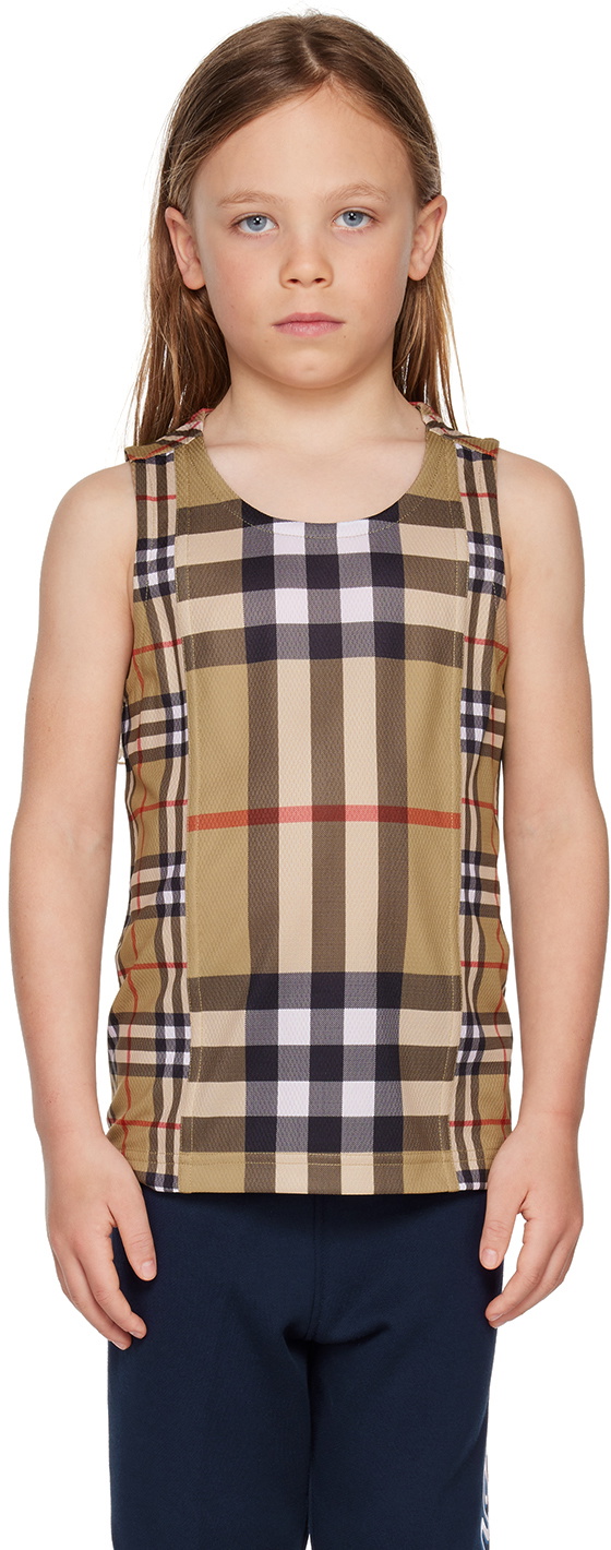 Burberry Kids Beige Contrast Check Tank Top Burberry