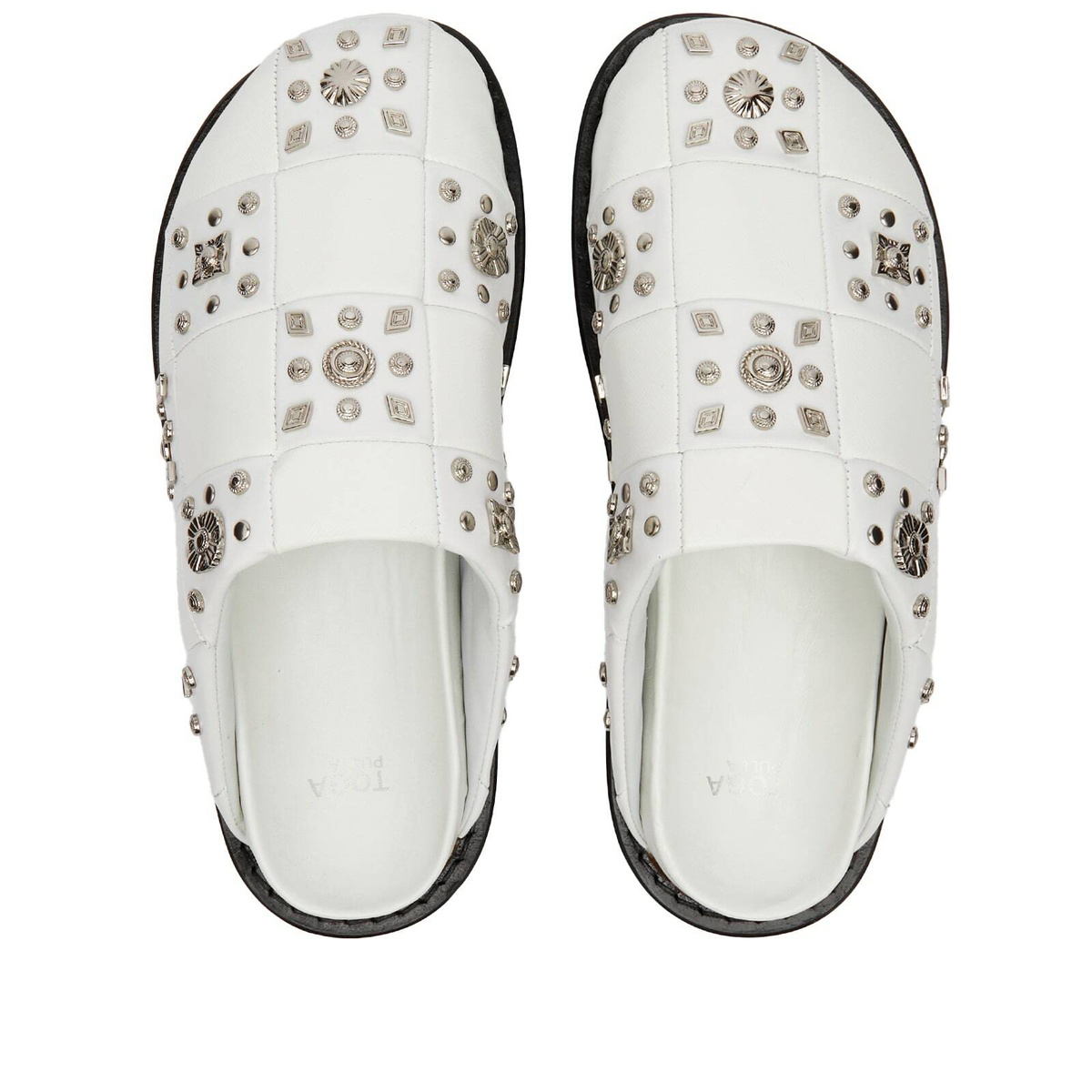 TOGA Women's Grid Stud Slip On Mule Shoes in White Toga Pulla