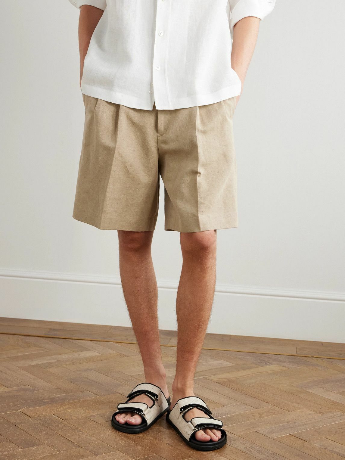 Dolce&Gabbana - Logo-Embellished Leather-Trimmed Canvas Slides - Neutrals