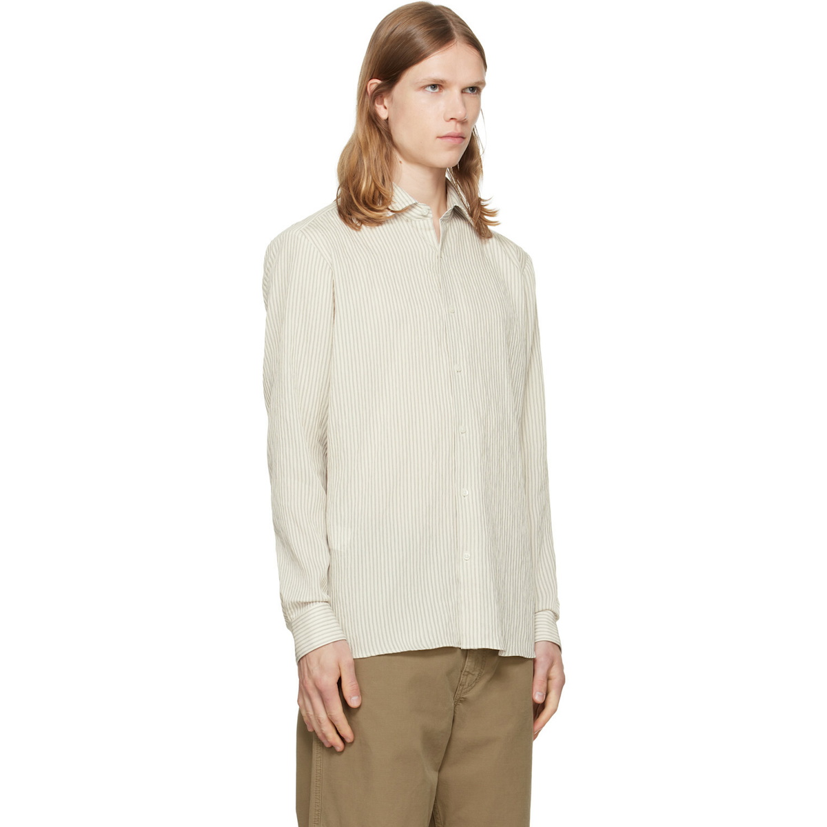 Hugo Beige Striped Seersucker Modern-Fit Shirt