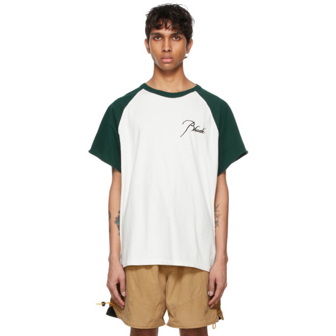 Photo: Rhude White and Green Raglan Logo T-Shirt