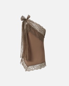 Pinko One Shoulder Top With Lace Trim Brown   Tec