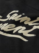SAINT LAURENT - Logo-Flocked Cotton-Jersey Hoodie - Black