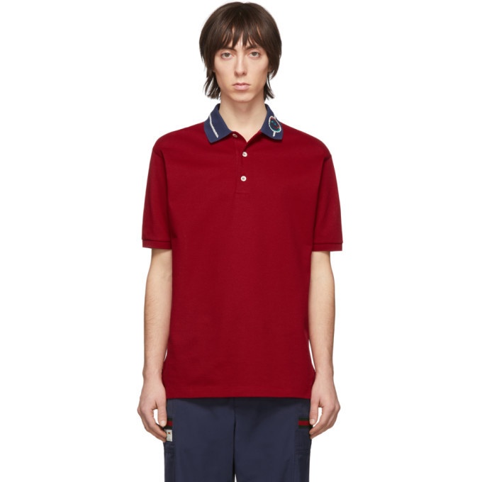 Photo: Gucci Red Embroidered Collar Polo