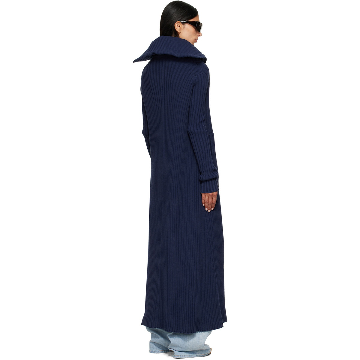 Balenciaga Navy Cotton Mix Thick Ribs Maxi Cardigan