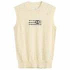 MM6 Maison Margiela Men's Numbers Logo Distressed Knitted Vest in Off White