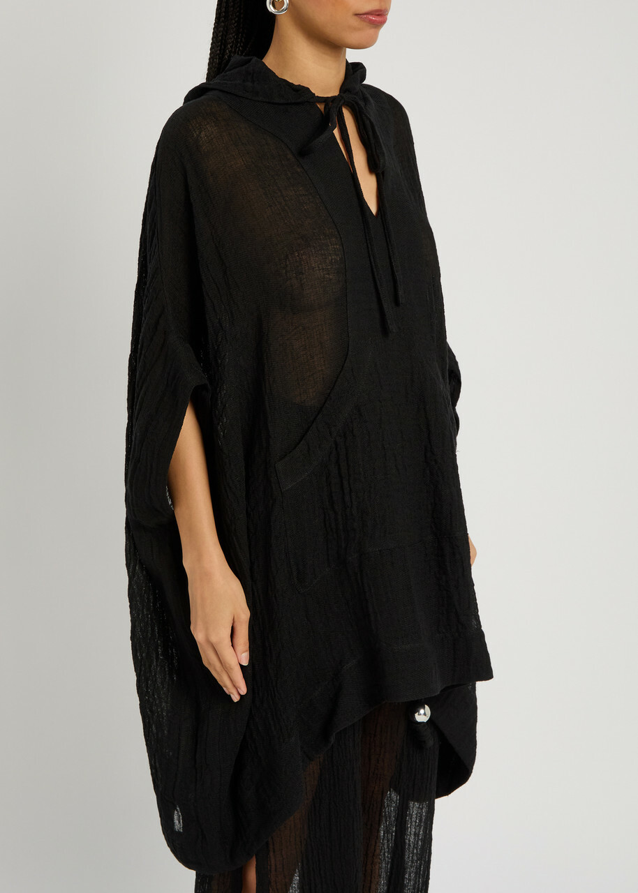 Lisa Marie Fernandez Hooded Linen-blend Beach Poncho Black