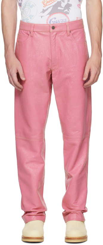 Photo: GUESS USA Pink Cracked Leather Pants