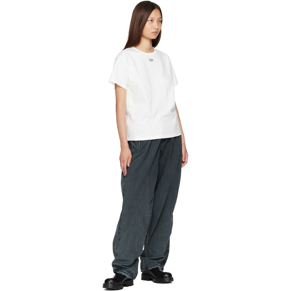Diesel White Metallic Oval D Cotton T-shirt