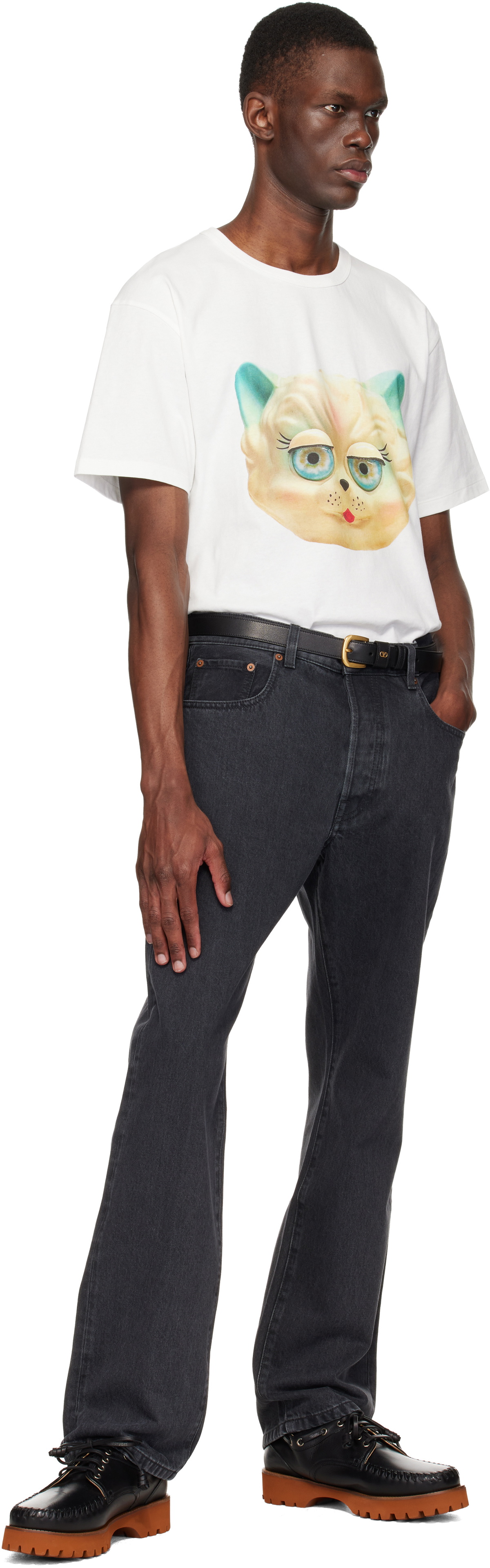 Valentino White Cotton 'Le Chat De La Maison' Print T-shirt