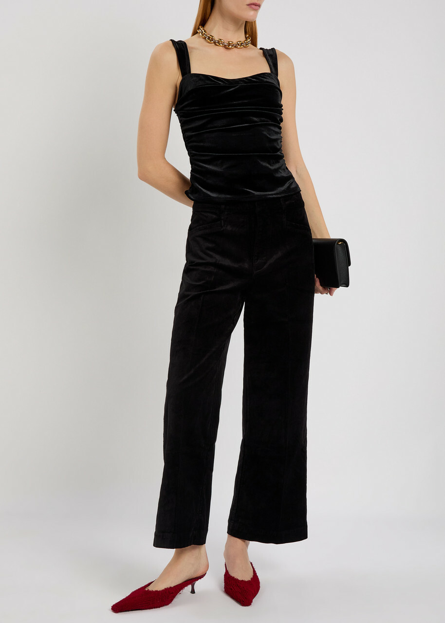 Reformation Trish Ruched Velour top Black