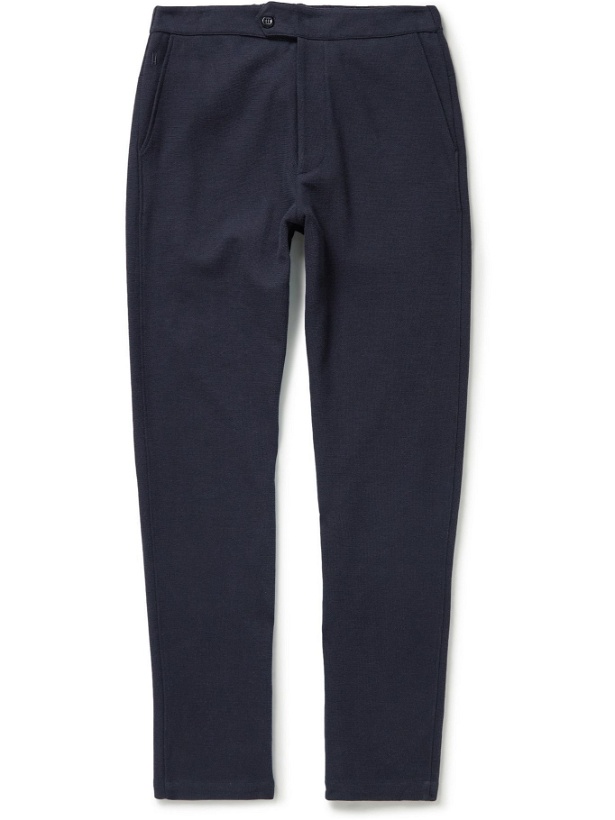 Photo: Hamilton And Hare - Travel Embroidered Waffle-Knit Cotton-Blend Trousers - Blue