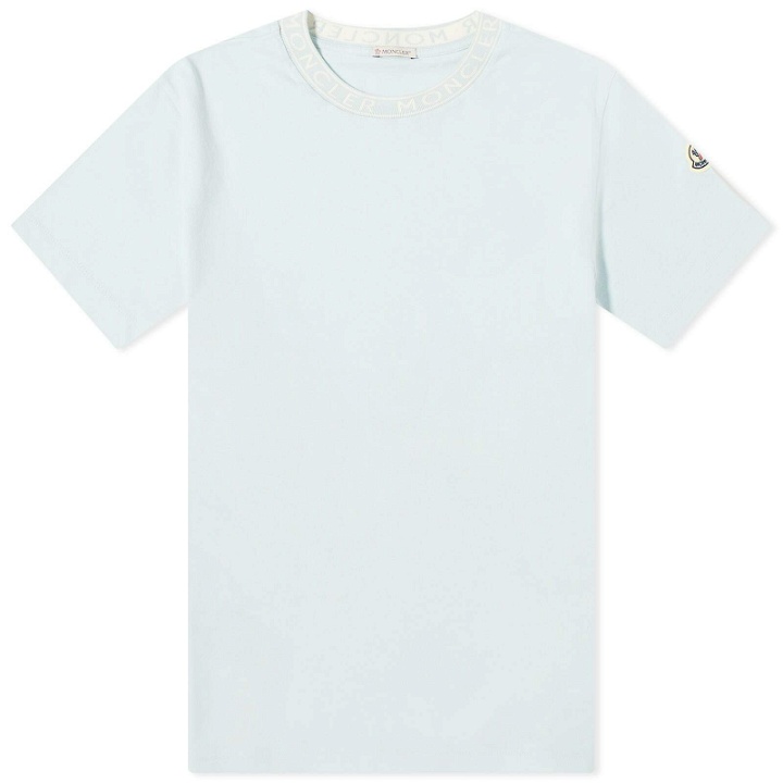 Photo: Moncler Men's Collar Logo T-Shirt in Light Blue