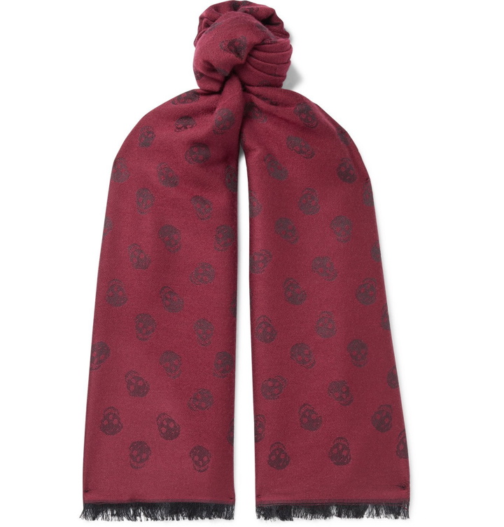 Photo: ALEXANDER MCQUEEN - Fringed Wool and Silk-Blend Jacquard Scarf - Red