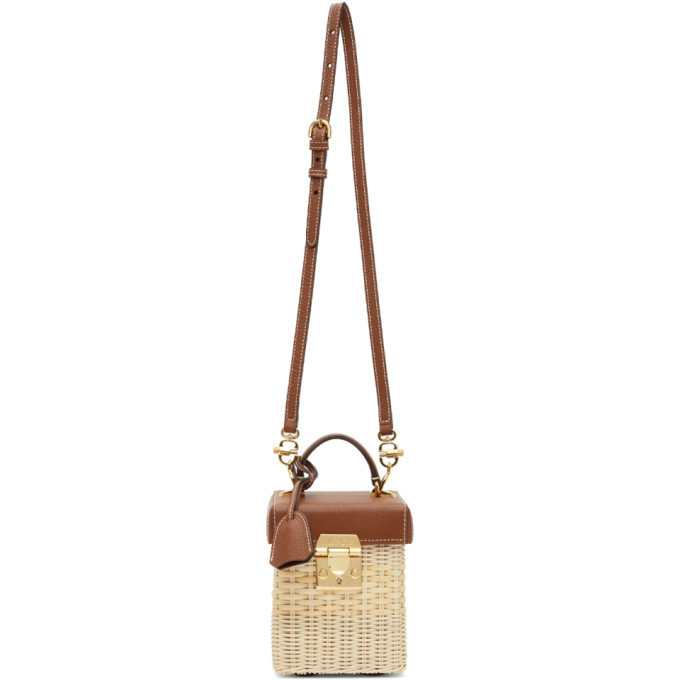 Photo: Mark Cross Tan and Off-White Rattan Mini Grace Cube Top Handle Bag