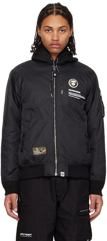 Photo: AAPE by A Bathing Ape Black Embroidered Bomber Jacket
