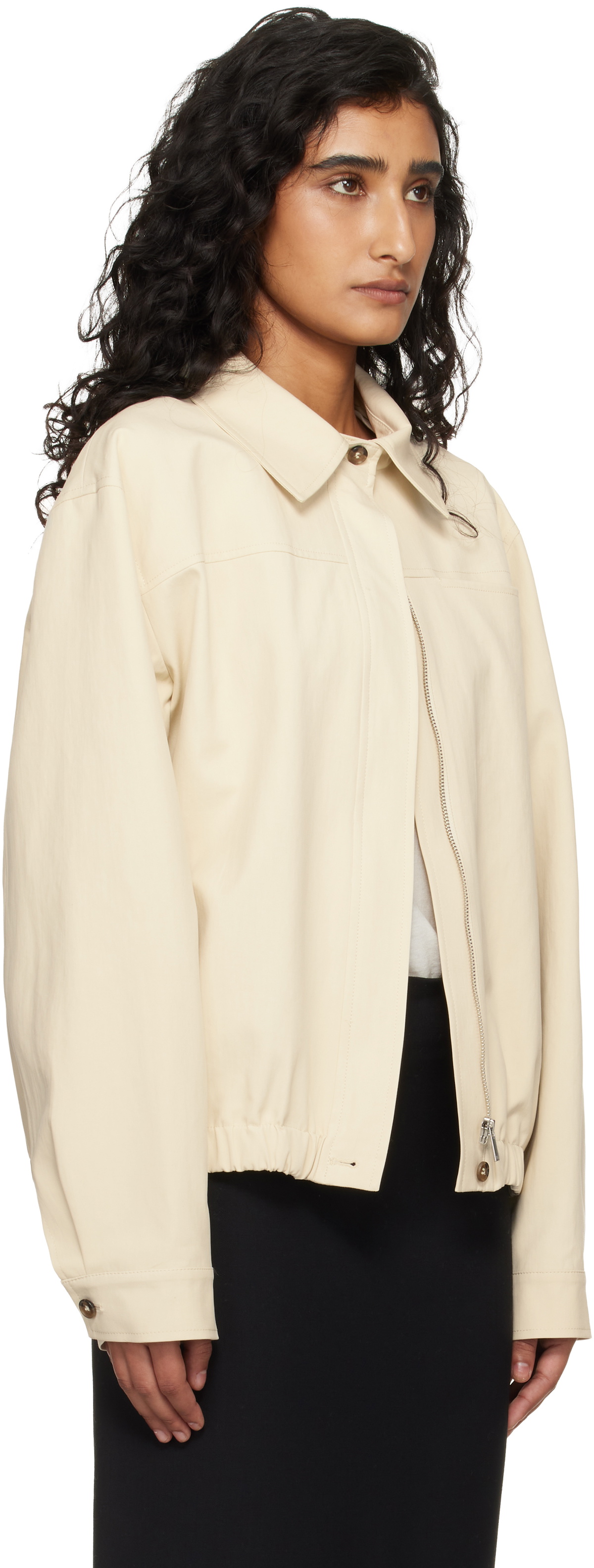 Loulou de Saison Beige Drew Cotton Gabardine Windbreaker Jacket