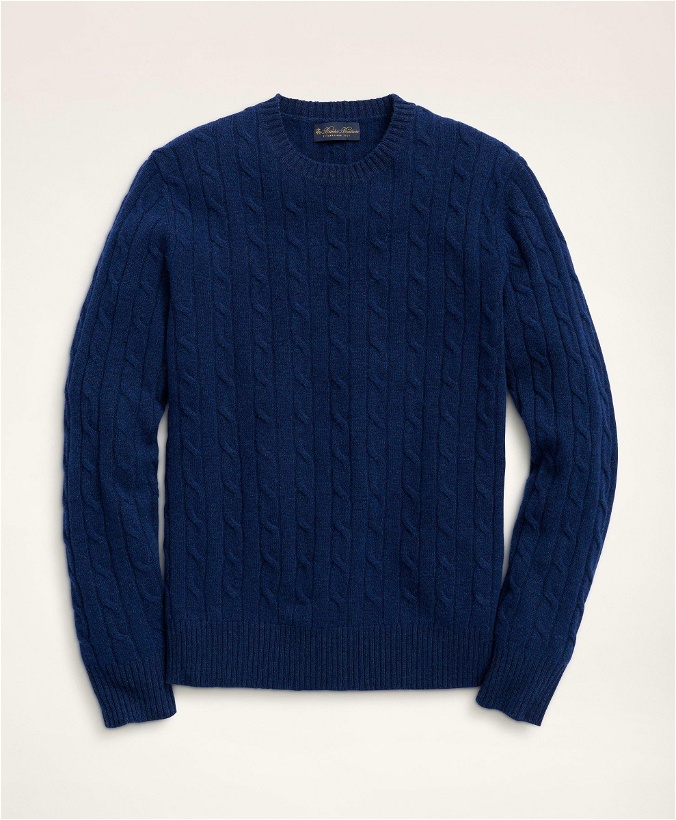 Photo: Brooks Brothers Men's Lambswool Cable Knit Sweater | Blue
