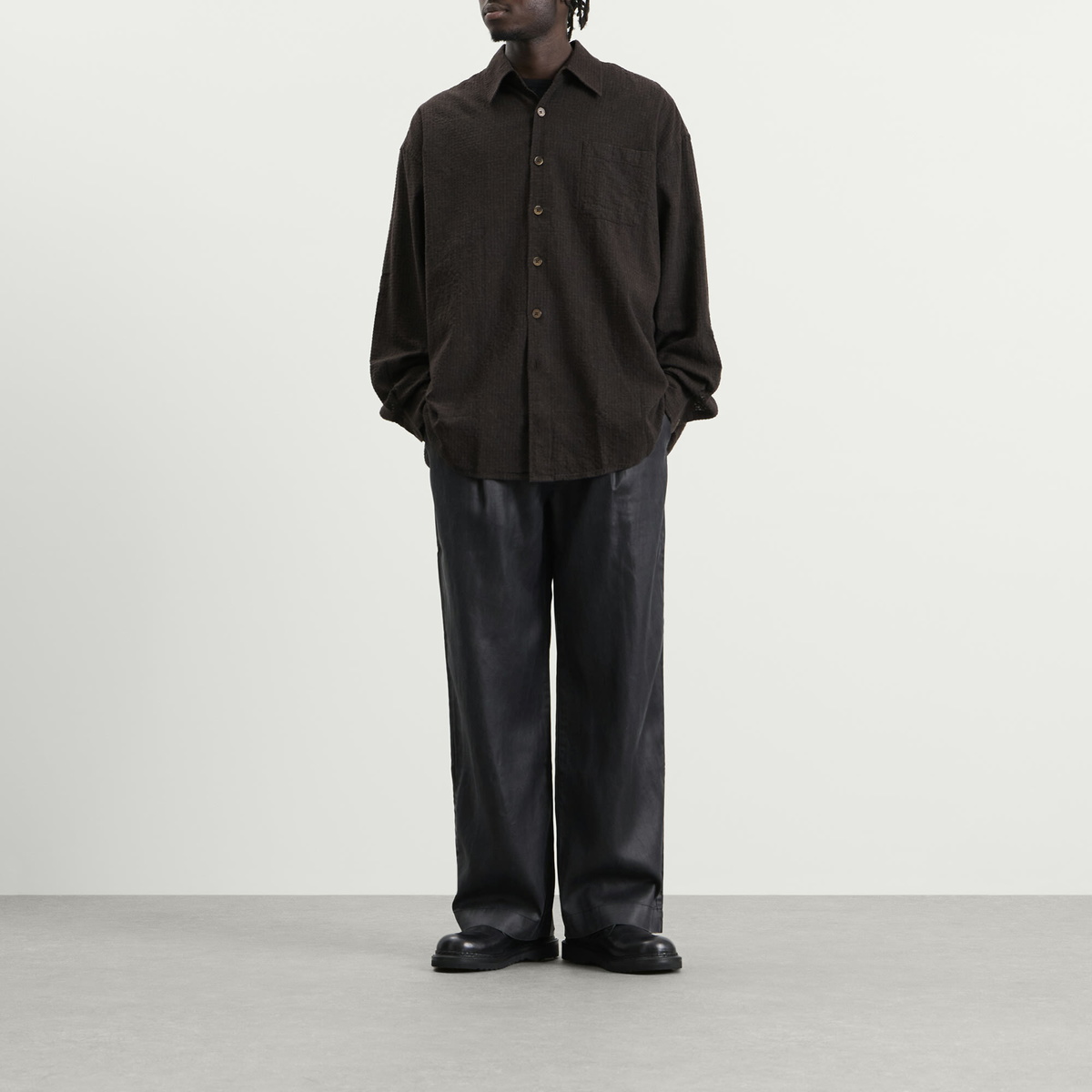 Our Legacy Men's Check Grid Cloth Borrowed Shirt in Truffle