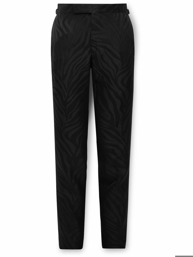 Photo: TOM FORD - Austin Straight-Leg Wool and Silk-Blend Satin-Jacquard Suit Trousers - Black