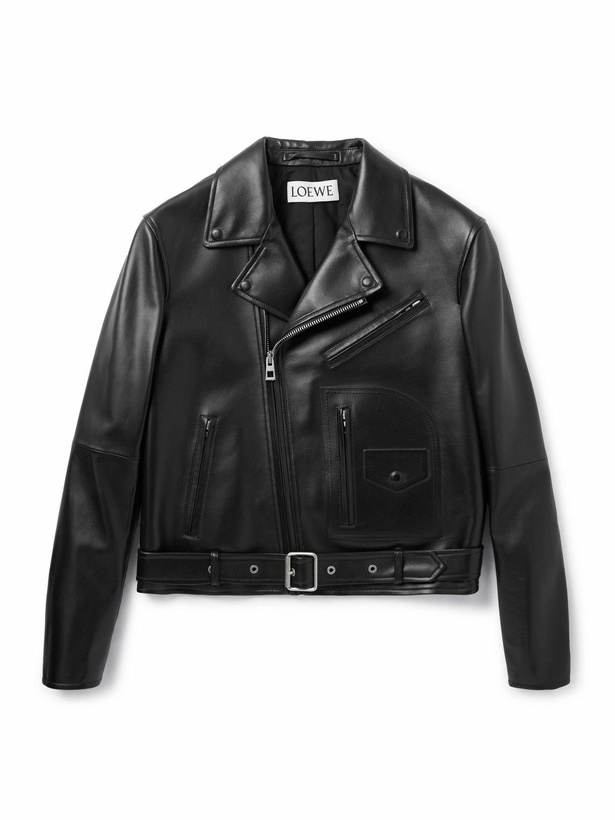 Photo: LOEWE - Logo-Embossed Belted Leather Biker Jacket - Black