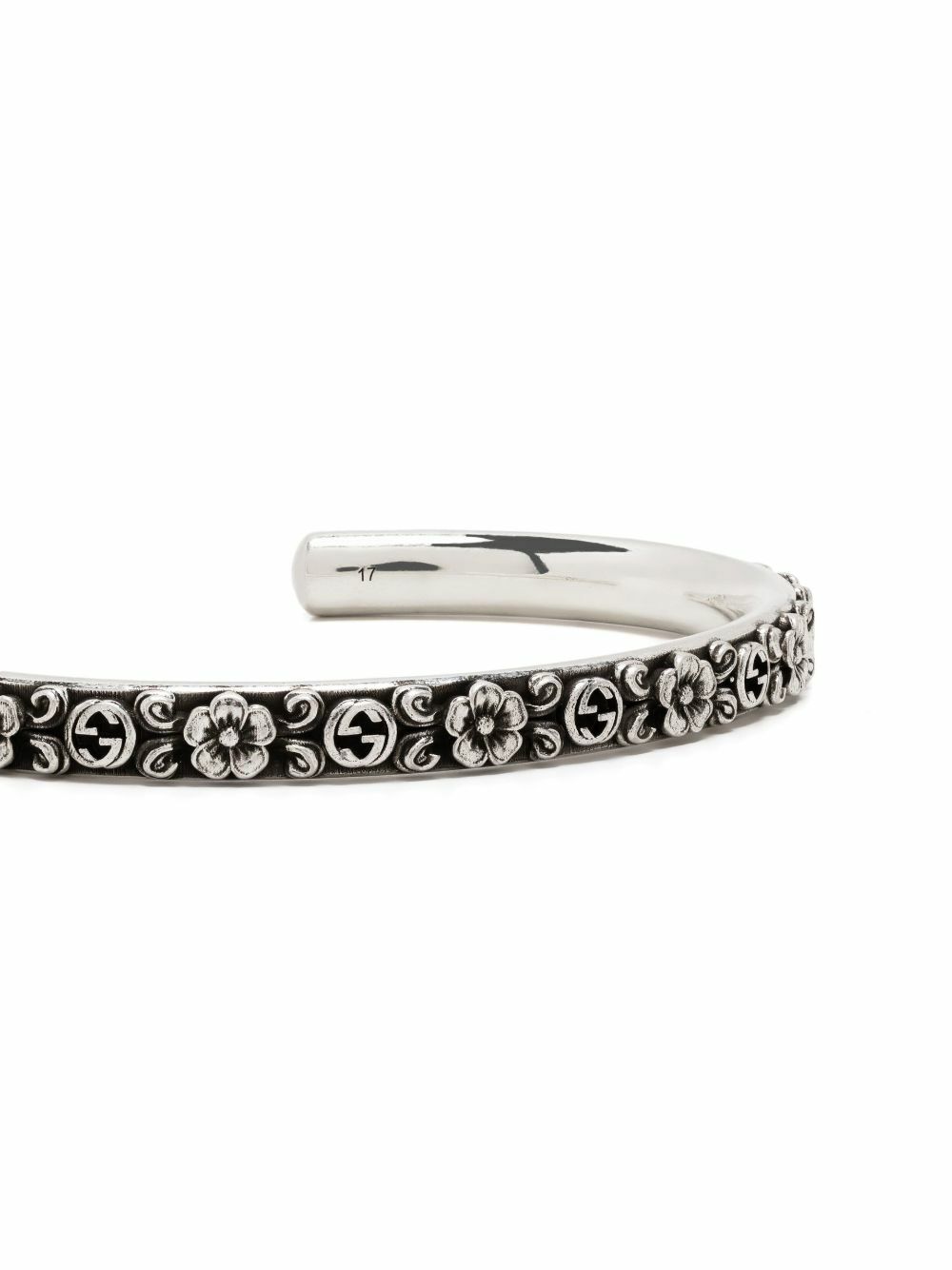 Gucci Silver Floral-Engraved Open Hair Cuff Gucci Flower Interlocking G Siamite Sterling Silver Cuff  main image 2