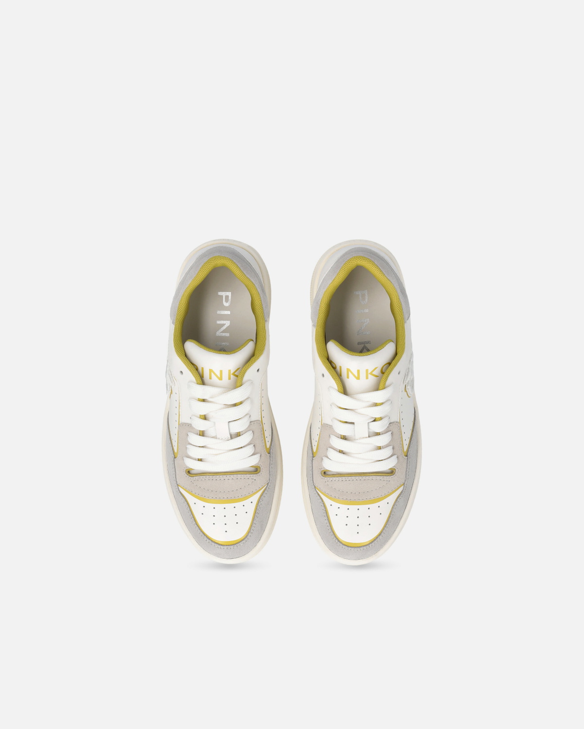 Pinko Flat Leather Sneakers With Embroidered Logo White/Lime