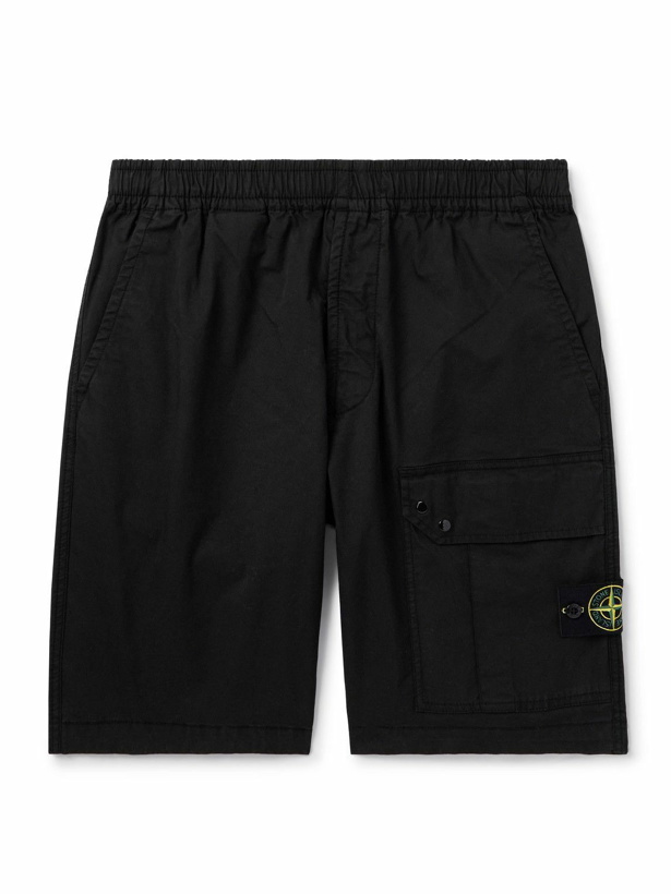 Photo: Stone Island - Straight-Leg Logo-Appliquéd Cotton-Blend Twill Cargo Shorts - Black