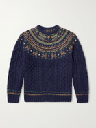 Beams Plus - Cable-Knit Wool Sweater - Blue
