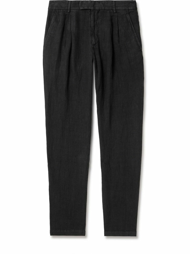 Photo: Mr P. - Steve Tapered Pleated Organic Cotton and Linen-Blend Trousers - Black
