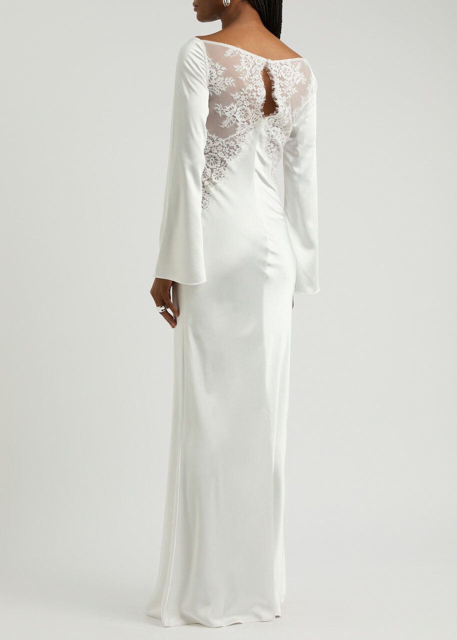 Self-portrait X Christopher Kane Lace and Satin Maxi Dress White