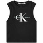 Calvin Klein Women's Monologo Rib Tank Top in Ck Black