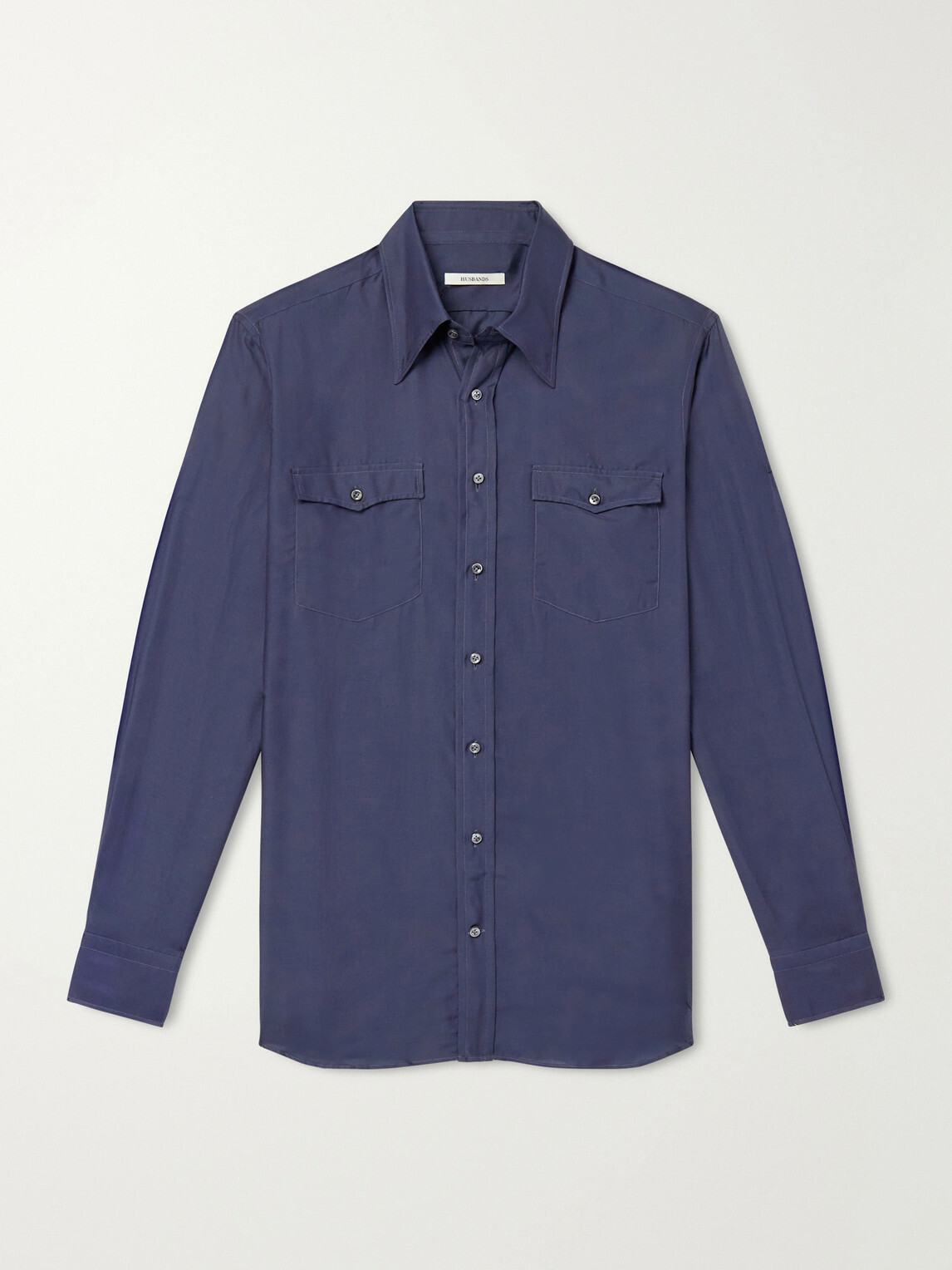 Husbands - Cotton and Silk-Blend Twill Shirt - Blue