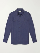 Husbands - Cotton and Silk-Blend Twill Shirt - Blue