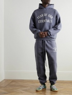 FEAR OF GOD ESSENTIALS - Logo-Print Appliquéd Cotton-Blend Jersey Hoodie - Blue
