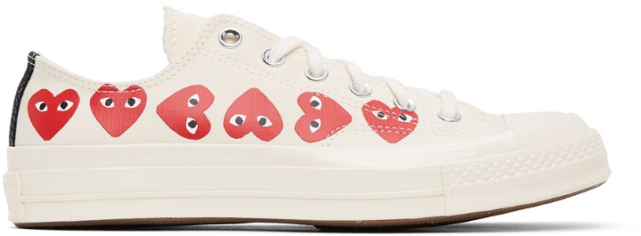 Photo: COMME des GARÇONS PLAY Off-White Converse Edition Multiple Hearts Chuck 70 Low Sneakers