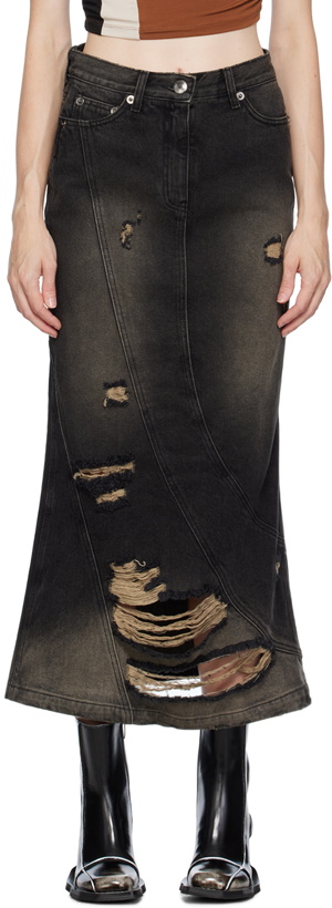 Photo: lesugiatelier Black Distressed Denim Midi Skirt